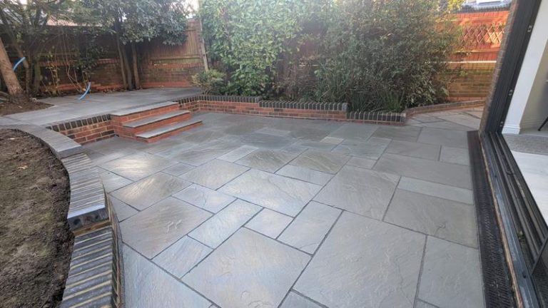 indian sandstone patio ashford with walls and steps 02