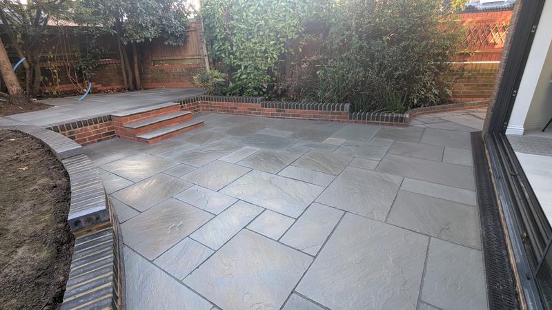indian sandstone patio ashford with walls and steps 02