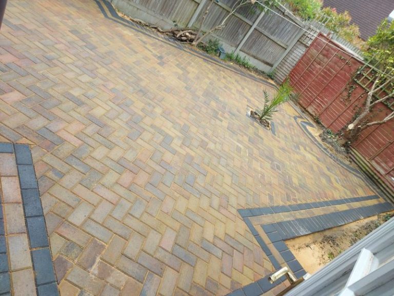 block paved patio charcoal edges gold centre ashford