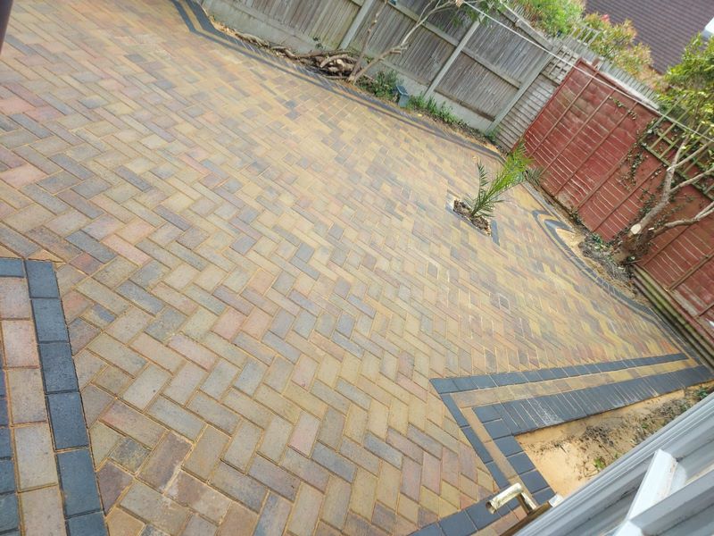 block paved patio charcoal edges gold centre ashford