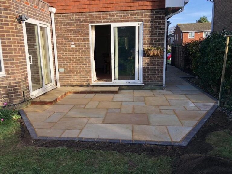 indian sandstone patio and steps with charcoal edging in tonbridge 09