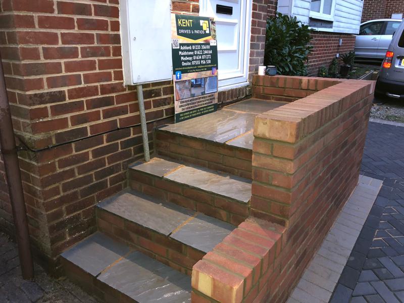 retaining brick wall with grey indian sandstone steps in tonbridge kent 2