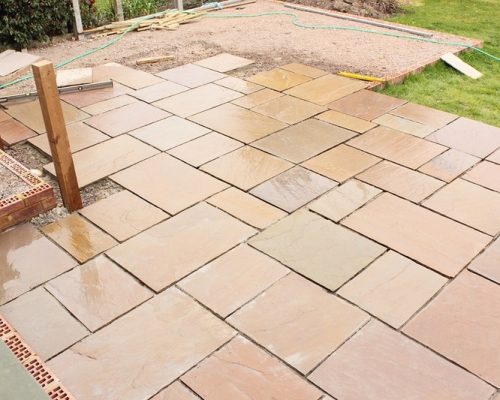 The construction of a sandstone patio